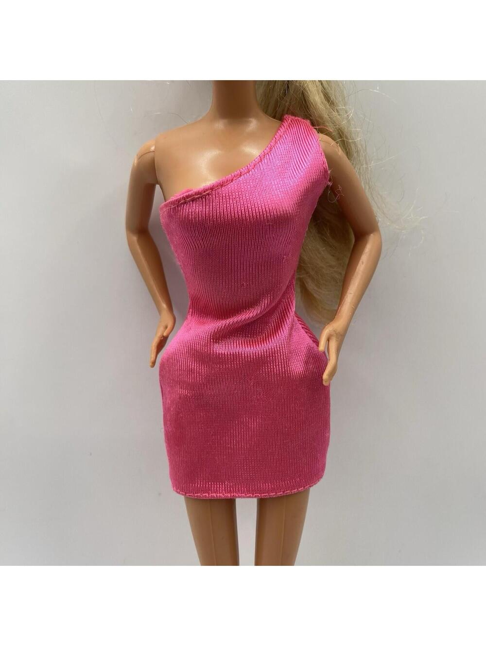Barbie Dress- Vintage Off The Shoulder Pink Satin Dress B20